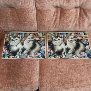 Vintage Hearth & Home‎ Tapestry Placemats Kittens Roses Set of 2 Nidico